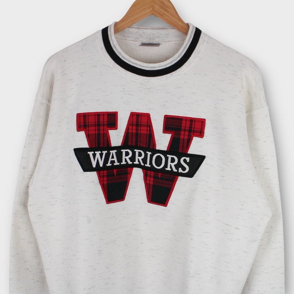 Vintage 90s Warriors Collegiate Sweatshirt Marbled Gray‎ Large Crewneck ONEITA - Picture 2 of 4
